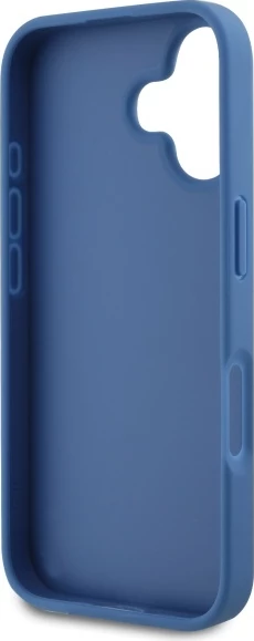 Mbështjellës Guess për iPhone 16, lëkurë, logo metalike, rrip, Blu