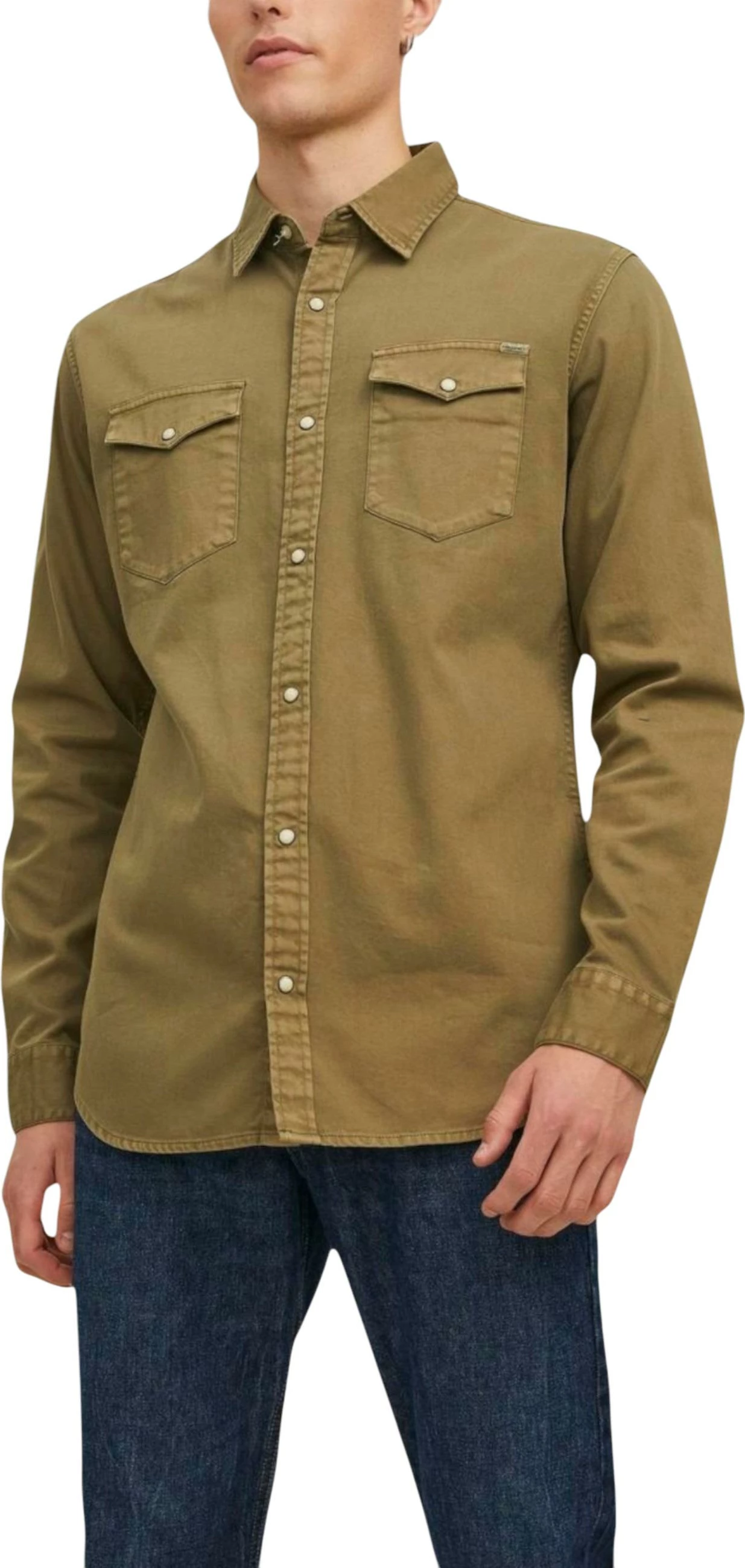 Këmishë për meshkuj Jack Jones JJESHERIDAN L/S NOOS, e gjelbër e errët [Madhësia: XS]