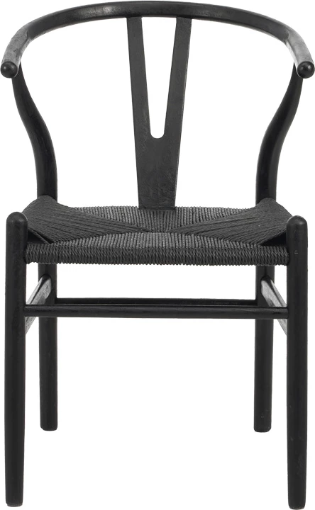 Karrige Wishbone, dru kauçuku, litar sintetik, ngjyrë e zezë, 60x51x80cm