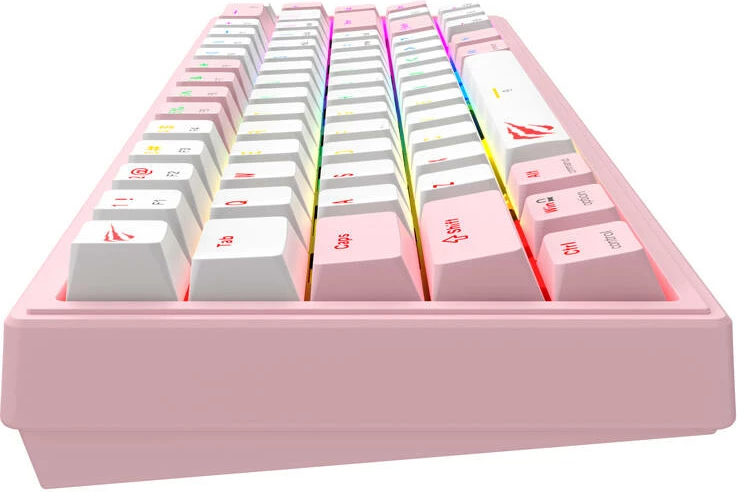 Tastierë mekanike gaming Havit KB874L, RGB, me kabllo, 67 taste, rozë dhe bardhë