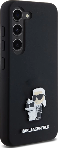 Mbështjellës Karl Lagerfeld Silicone Karl&Choupette Metal Pin për Samsung Galaxy S23, i zi