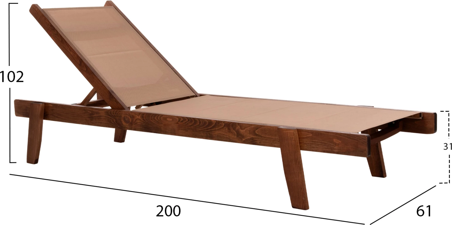 Shezlong profesional për plazh, dru fagu, ngjyrë arre dhe tekstileni mocha, FH10356.06, 200x61-66x31-91H cm