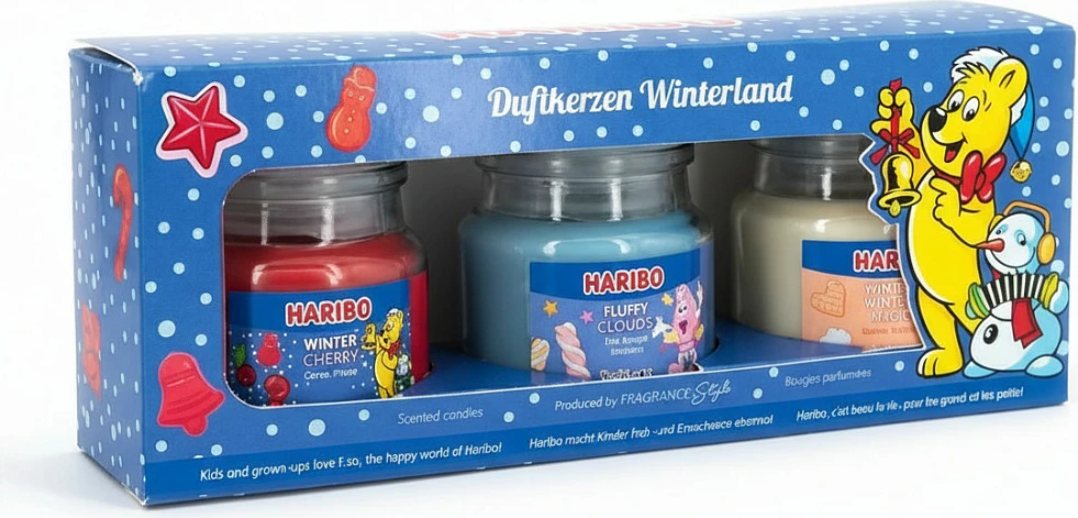 Qiri aromatik HARIBO Winterland, set 3 copë (Winter Cherry, Vanilla Ice, Fluffy Clouds)