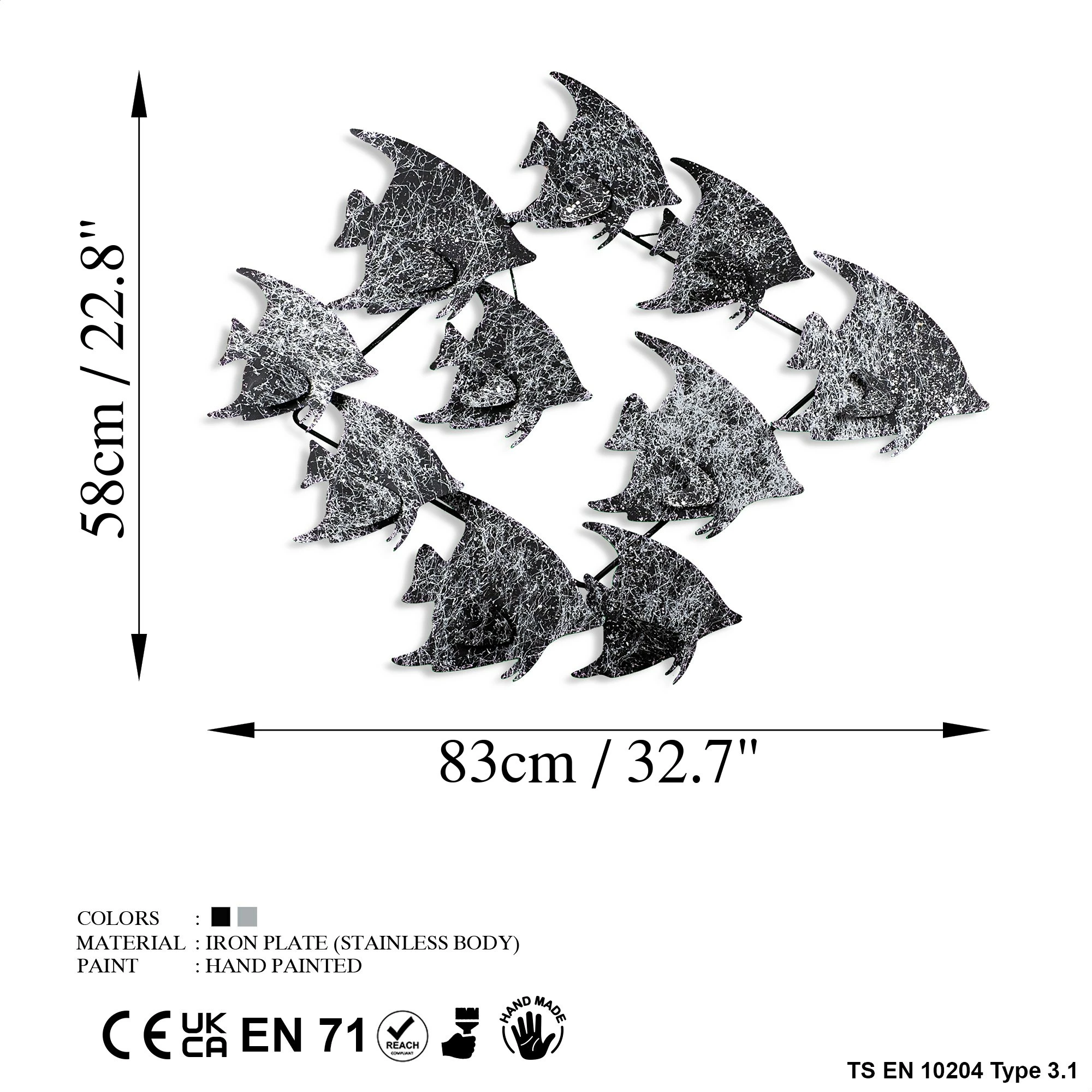 Aksesor dekorativ metalik për mur Wallity, Melek v2 3, shumëngjyrësh, 83x58x4cm