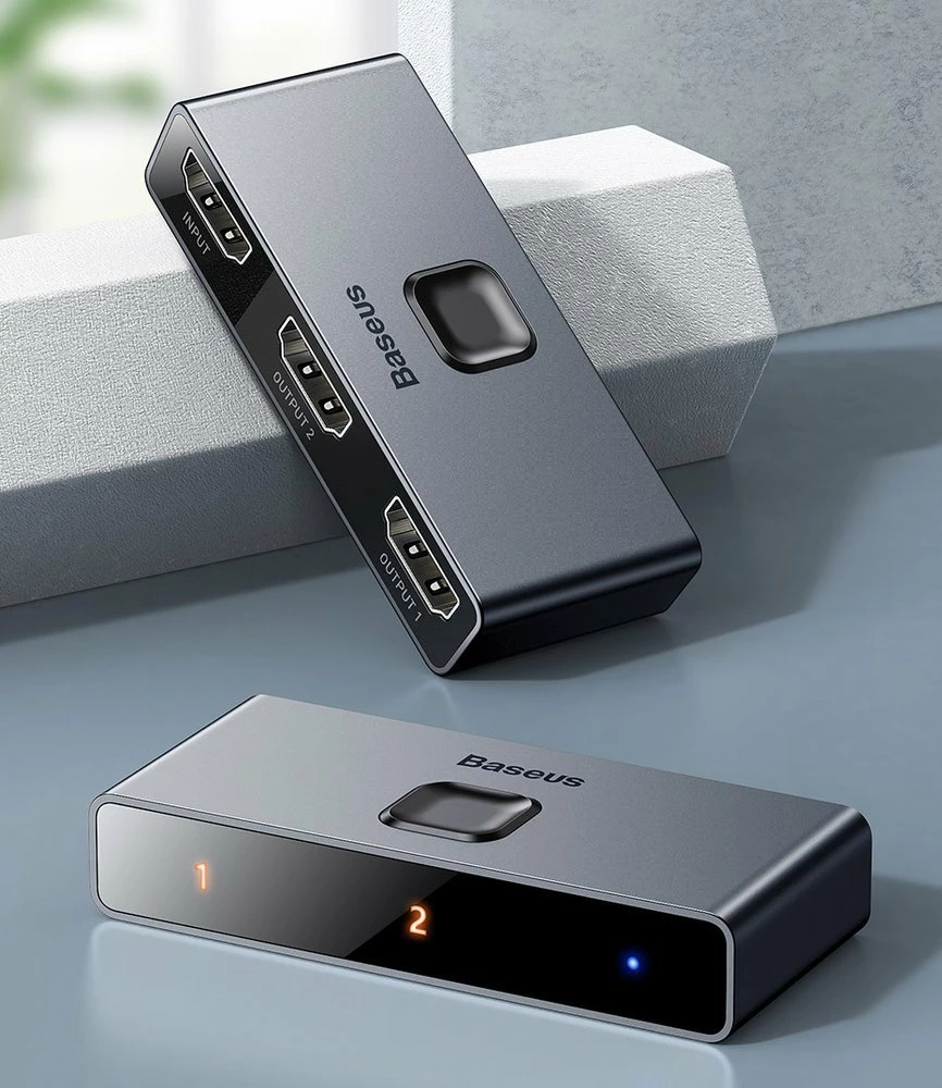 Switch HDMI Baseus CAHUB-BC0G, 2x HDMI, 4K/30Hz, Gri
