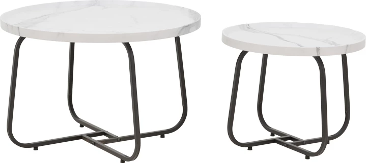 Set tavolinash kafeje Crismory, MDF, ngjyrë mermeri të bardhë dhe këmbë metali të zeza