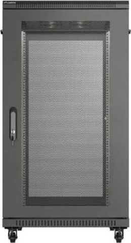 Kabinet rack qëndrimor 19" Lanberg FF01-6022-23B 22U, ngarkesë 800 kg, derë e perforuar, panel me 6 ventilatorë, Flat Pack, e zezë