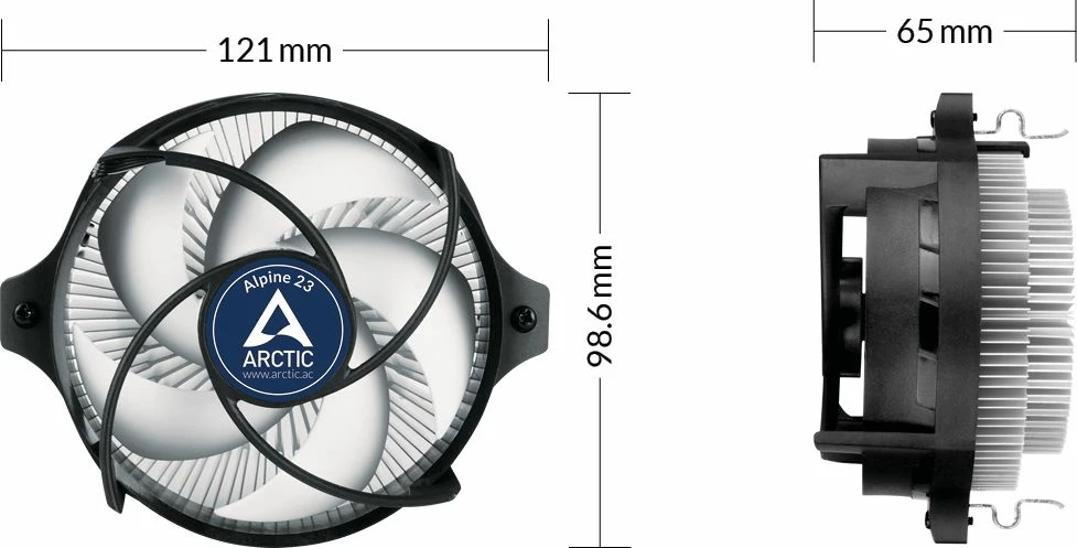 Ftohës CPU Arctic Alpine 23 ACALP00035A, 90mm PWM, AM4/AM5, 2000rpm, 23dBA, bardhë/zezë