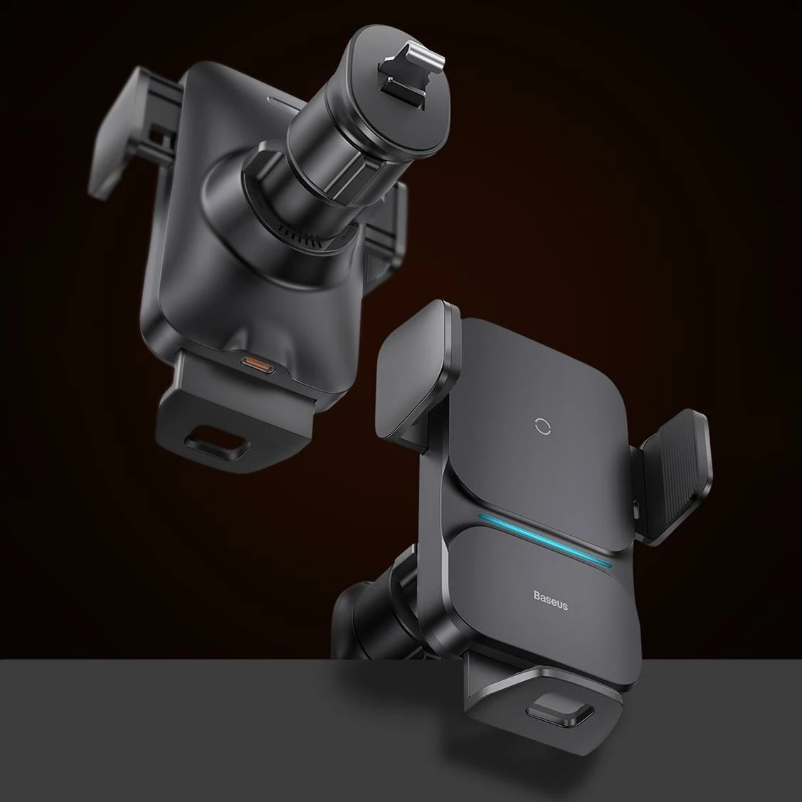 Mbajtës celulari Baseus Wisdom CGZX000001, karikim pa tel Qi 15W, për grilë ventilimi, USB-C, kabllo 1 m, i zi