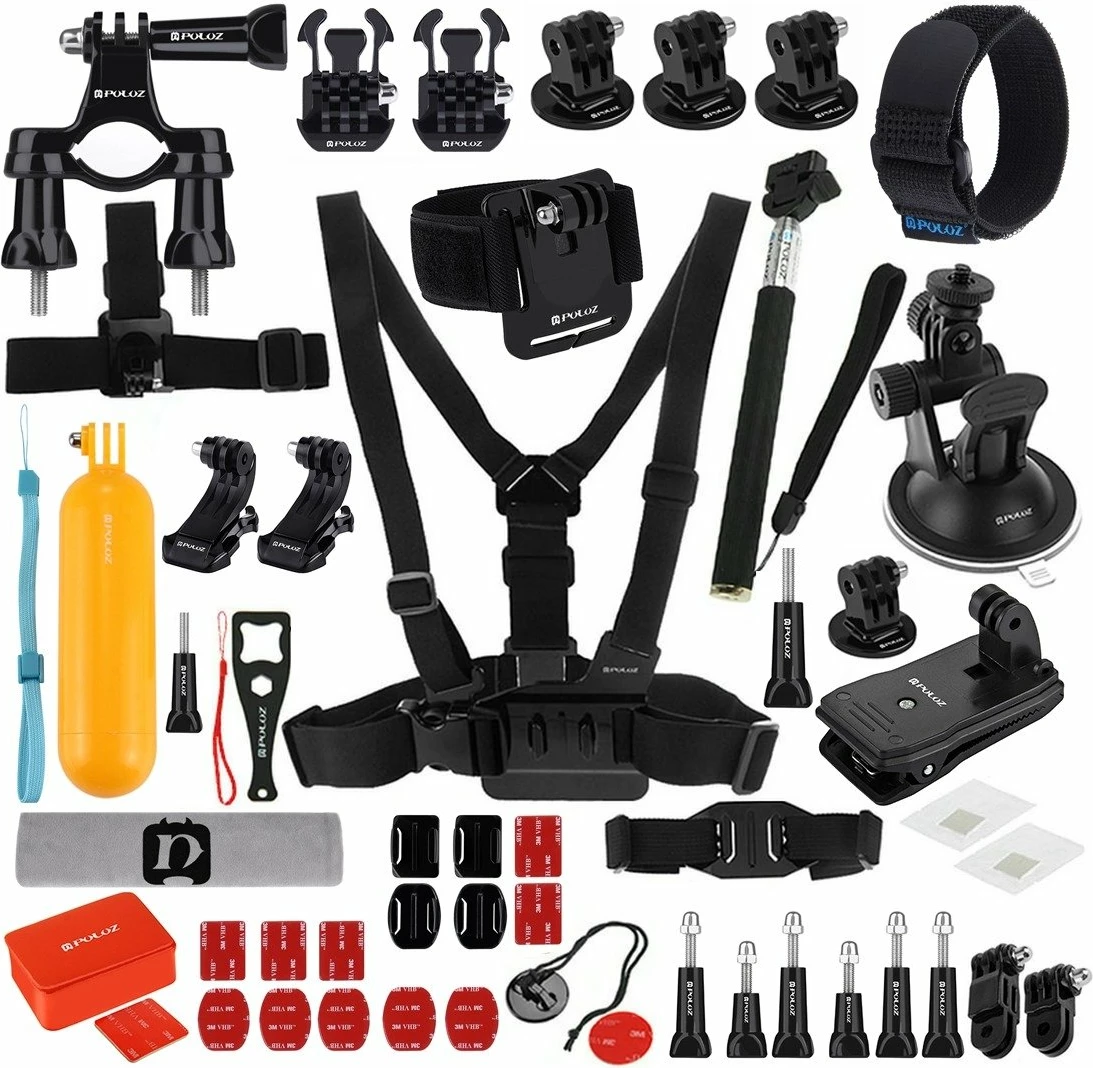 Set aksesorësh për kamera sportive Puluz PKT16, 53 pjesë