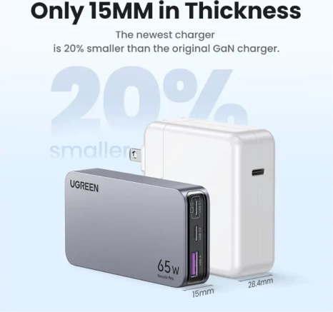 Karikues UGREEN Nexode Pro 65W, 3 porta USB (2x USB-C + 1x USB-A), GaN ultra i hollë, MPN 25356, gri