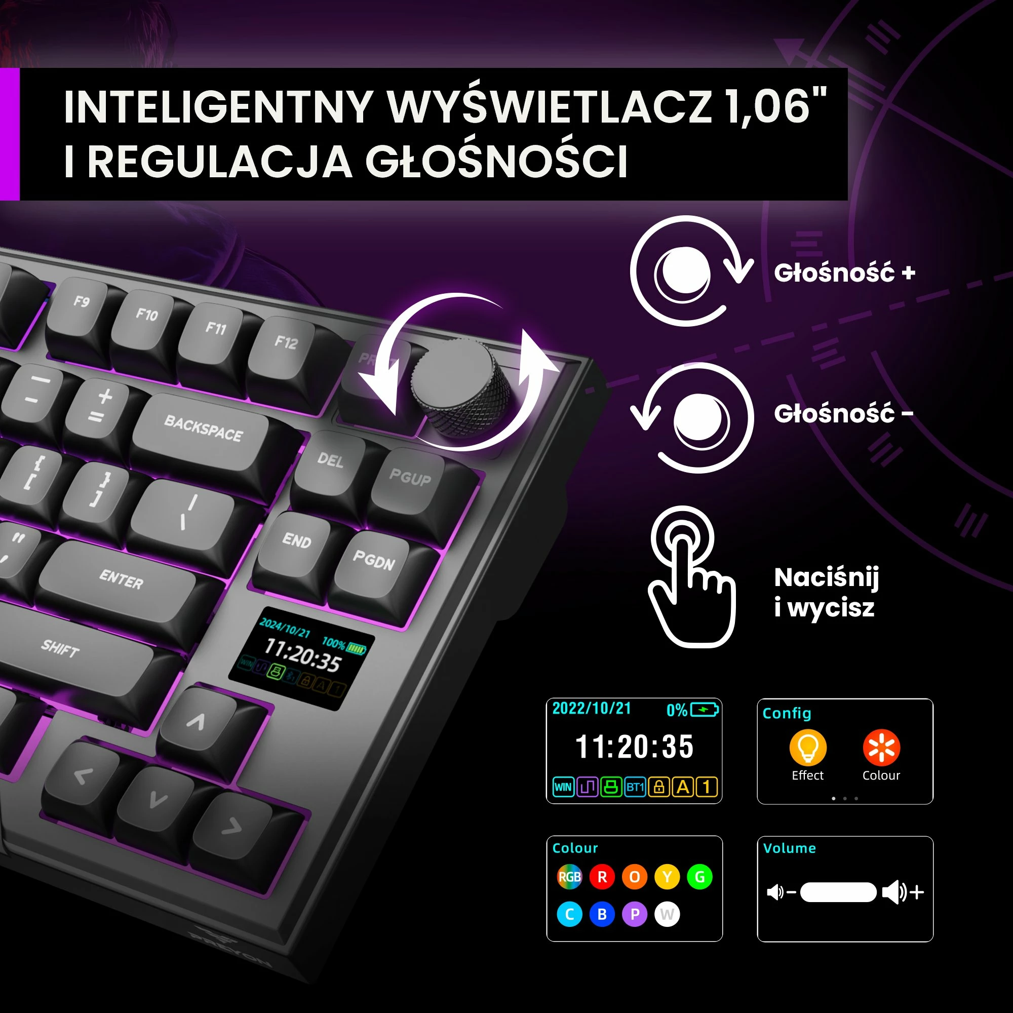 Tastierë mekanike PREYON Silent Claw TKL PSCTR85B, Gateron Red Pro, RGB, tri-mode USB/Bluetooth/2.4GHz, US layout, e zezë