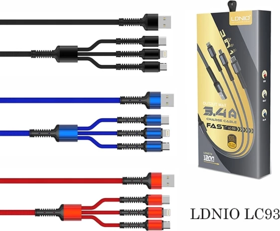 Kabllo e karikimit Ldnio 3 in 1 Wire Charging Cable Charger