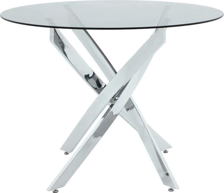 Tavolinë Antoro, xham dhe këmbë metali, ngjyrë kromi, D80x75cm