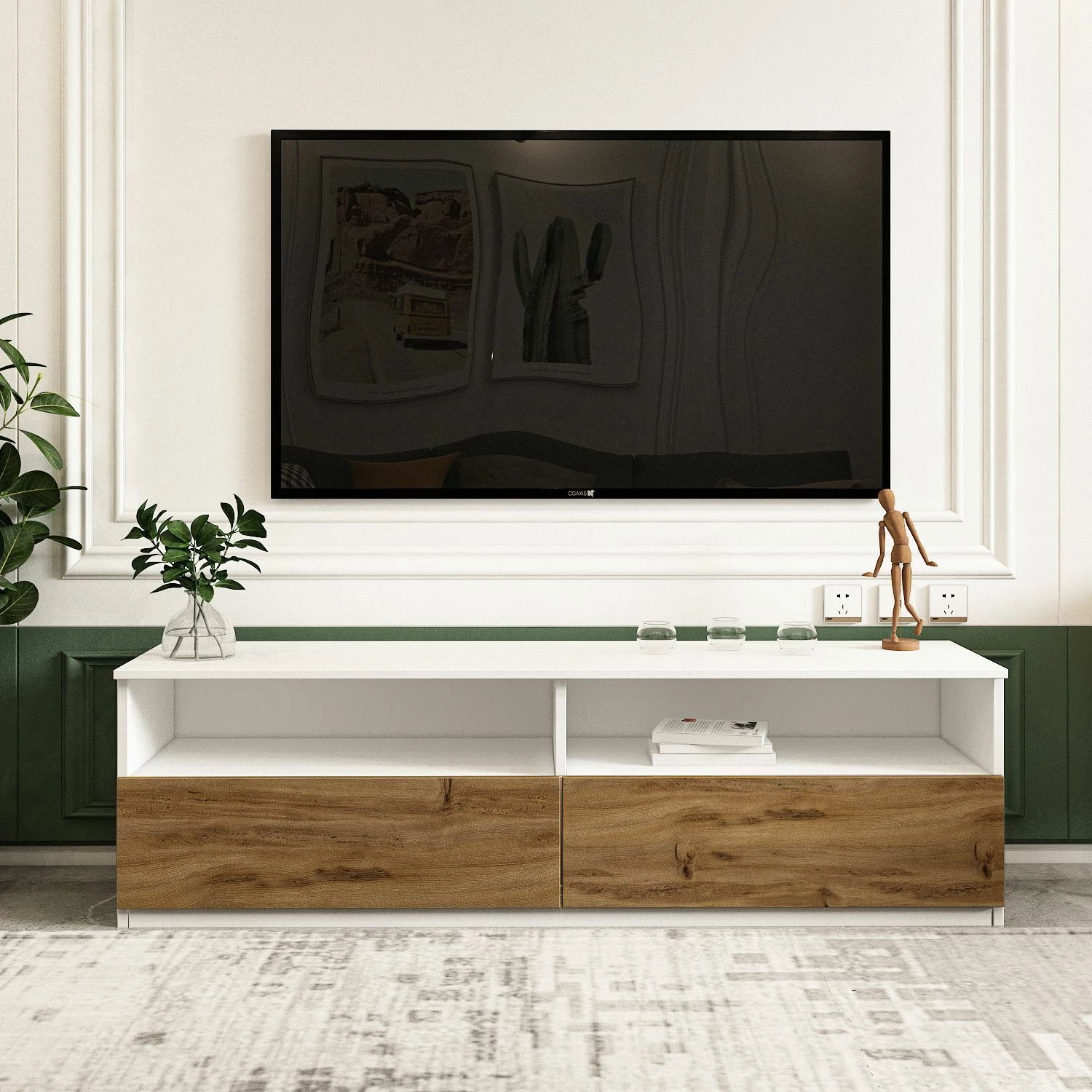 Konsolë TV, ngjyrë e bardhë dhe natyrale, Skye Decor, Centra