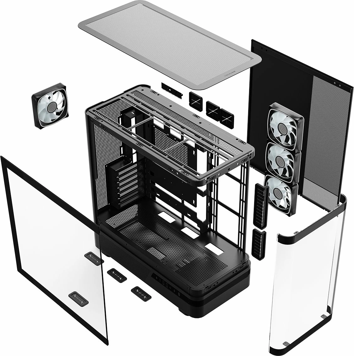Kasë Modecom Volcano AQ200 ARGB MC-A-AQ200-4FA-B, Midi Tower ATX, 4x120mm ARGB fanë, USB-C, e zezë