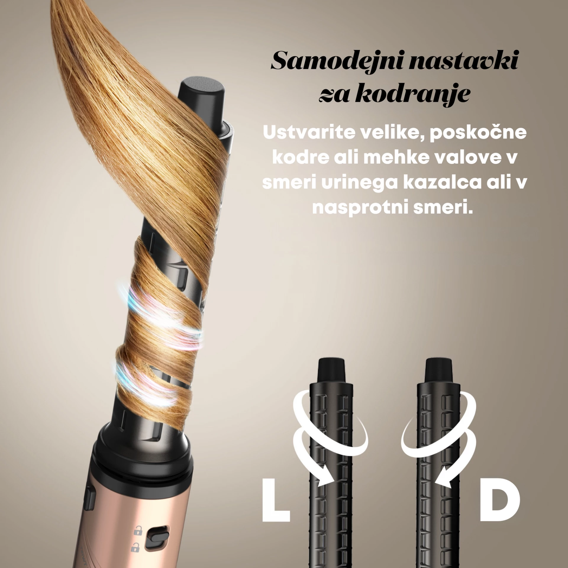 Tharëse flokësh me stilues Revamp Dynamic Radiance Pro DR-2850GD, 6 aksesorë, jonike, 110000 RPM, rozë e artë, set