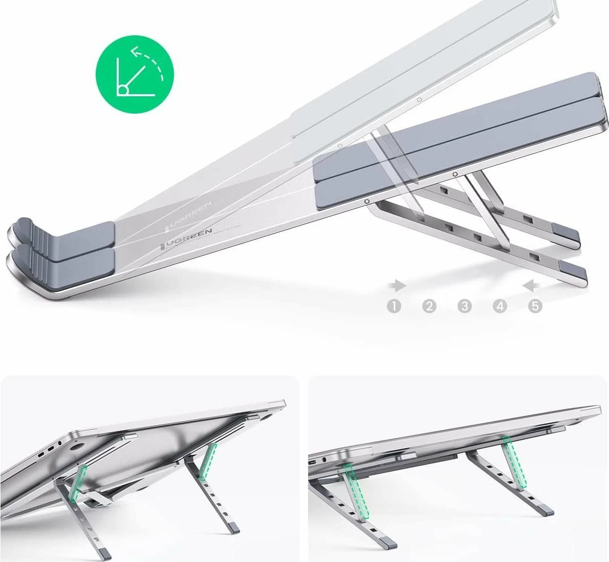 Mbajtëse laptopi Ugreen LP451 8-17\" alumin, e palosshme, me rregullim këndi, argjend