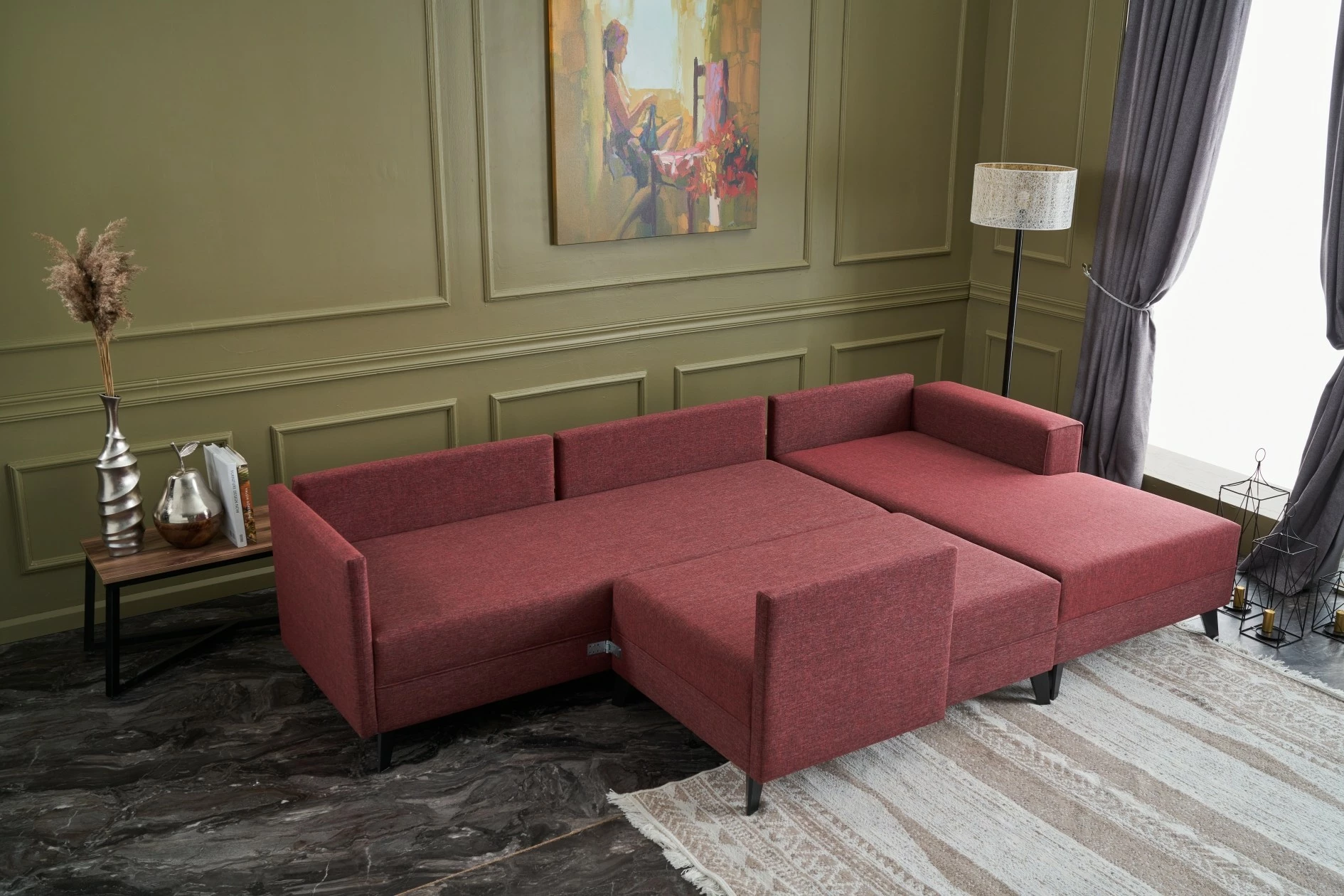 Kënd-sofë krevati Atelier del Sofa, Efsun, ngjyrë e kuqe e errët