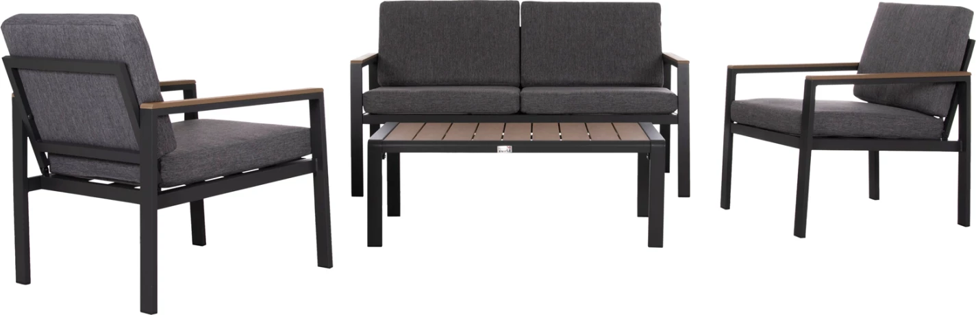 Set lounge për jashtë, 4 pjesë, alumin & stof OLEFIN, ngjyrë gri e errët, polywood, SAFIN FH6278.03