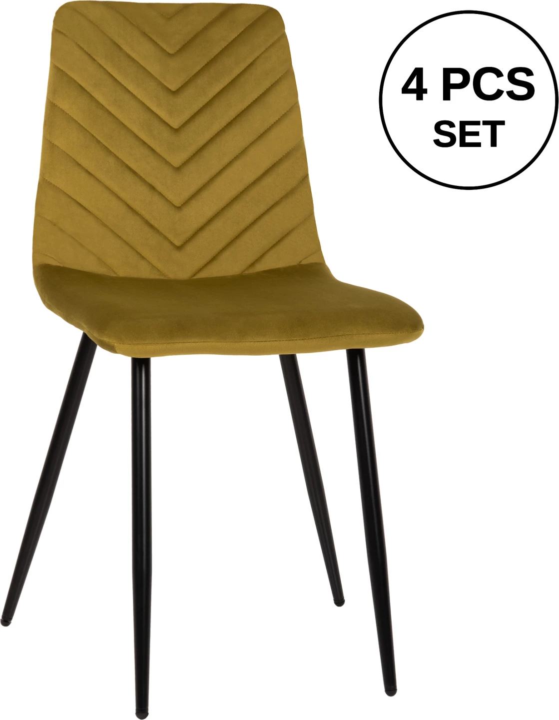 Karrige ngrënieje LATRELL, FH8587.07, kadife jeshile ulliri, këmbë metali të zeza, 43x54x88H cm, set prej 4 copash