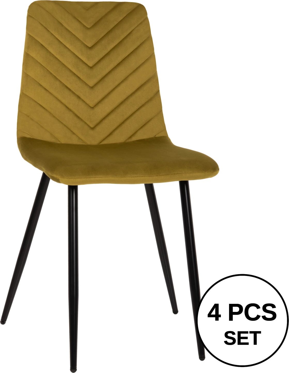 Karrige ngrënieje LATRELL, FH8587.07, kadife jeshile ulliri, këmbë metali të zeza, 43x54x88H cm, set prej 4 copash