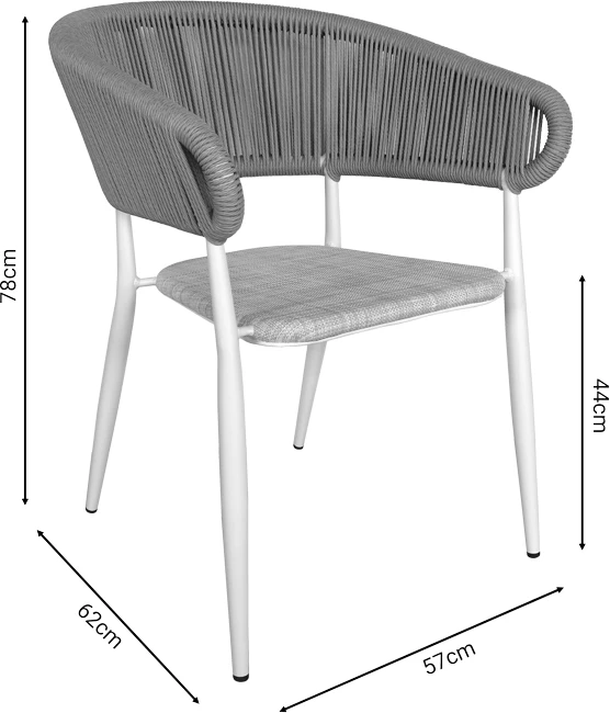 Karrige alumini Raven e grumbullueshme, kornizë e bardhë, tekstilene natyrale-rattan, 57x62x78cm