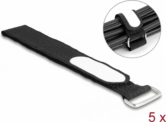 Lidhëse kabllosh me velcro DeLOCK, 305 x 25 mm, 5 copë, e zezë