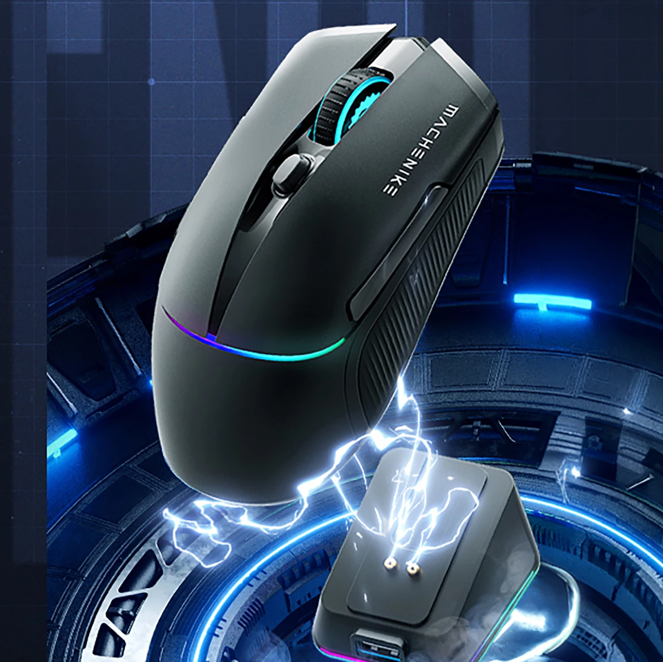 Maus gaming wireless Machenike L8 Pro 26000 DPI tri-mode (USB/2.4GHz/Bluetooth), me dock magnetik RGB, i zi