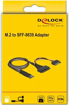 Adapter NVMe DeLOCK M.2 Key M 67-pin në U.2 SFF-8639/SATA 15-pin, kabllo 0.5 m, i zi