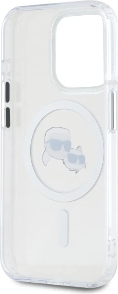 Mbështjellës Karl Lagerfeld IML Metal Karl&Choupette Head MagSafe për iPhone 15 Pro, Bardhë