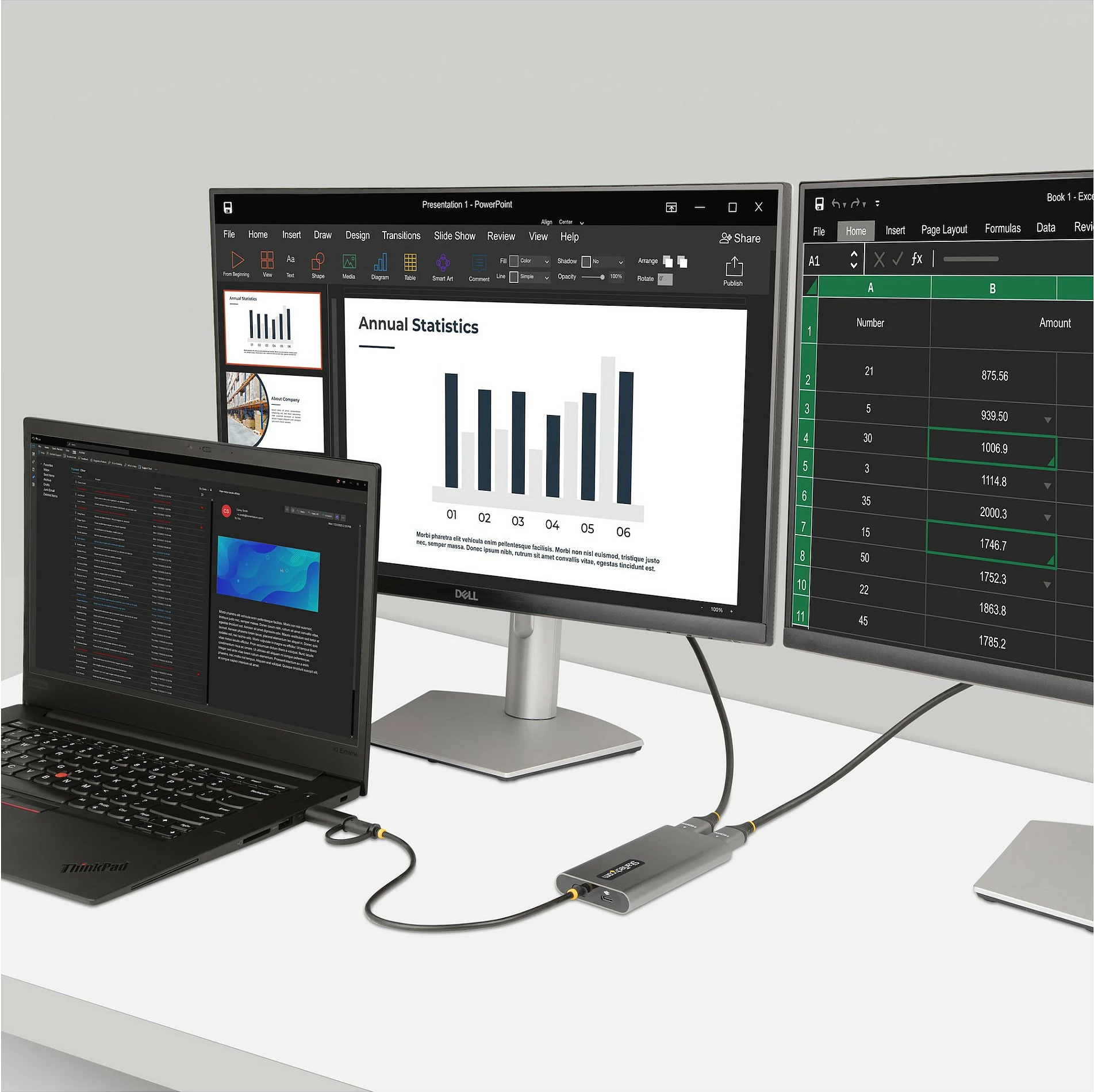 Adapter USB-C/A në Dual HDMI StarTech, 2x HDMI, 4K 60Hz, Power Delivery 100W, gri