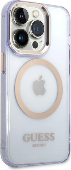 Mbështjellës Guess Gold Outline MagSafe për iPhone 14 Pro 6.1", vjollcë-artë