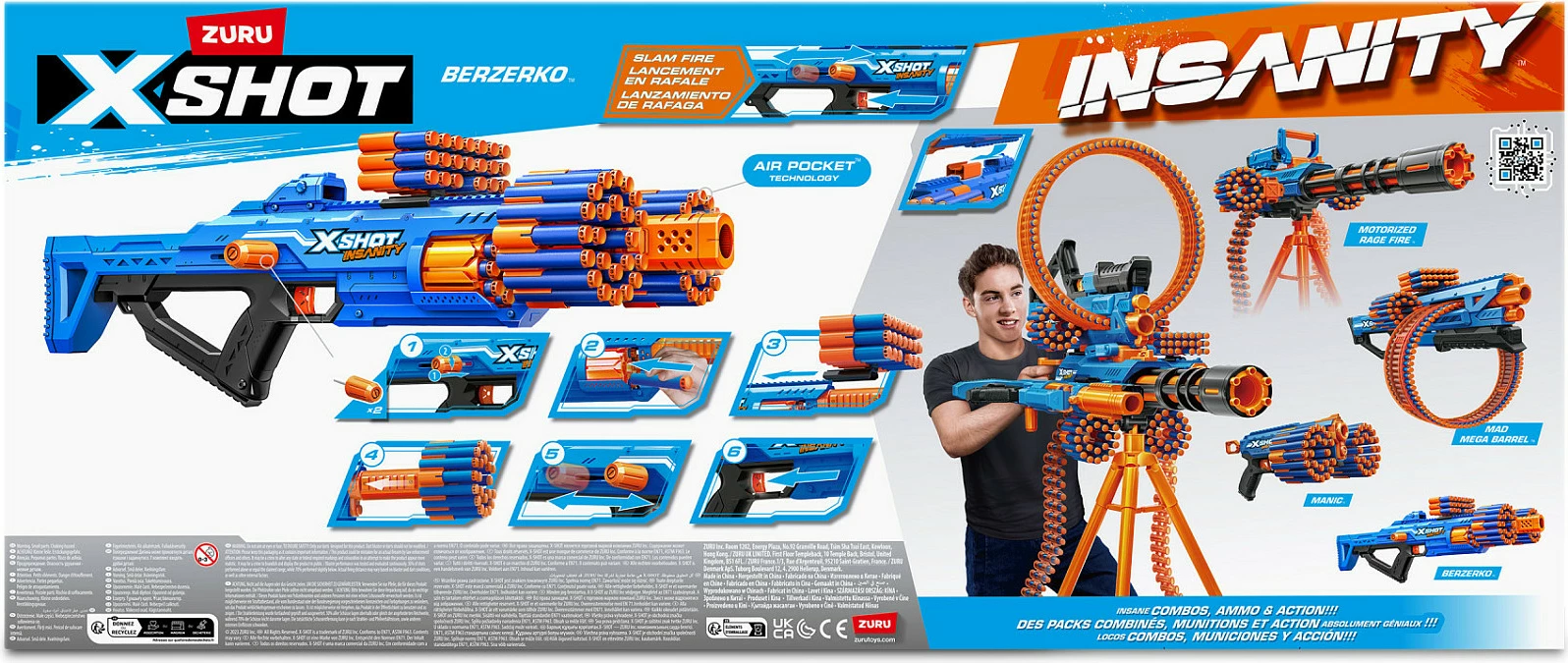 Blaster lodër ZURU XSHOT Insanity Berzerko, 48 shigjeta, blu/portokalli