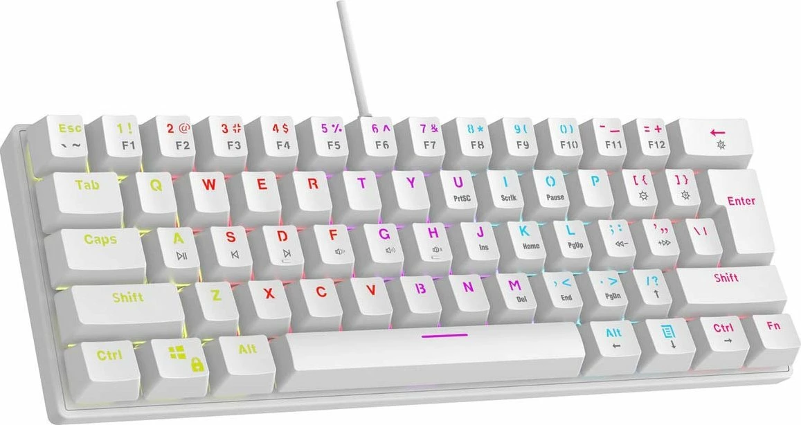 Tastierë gaming Rampage Plower K60 RMP Blue Switch 60% USB RGB e bardhë, me wrist rest
