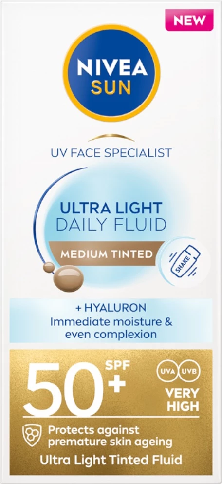 Fluid për fytyrë me SPF Nivea Sun Ultra Light Daily Medium Tinted për femra 40ml