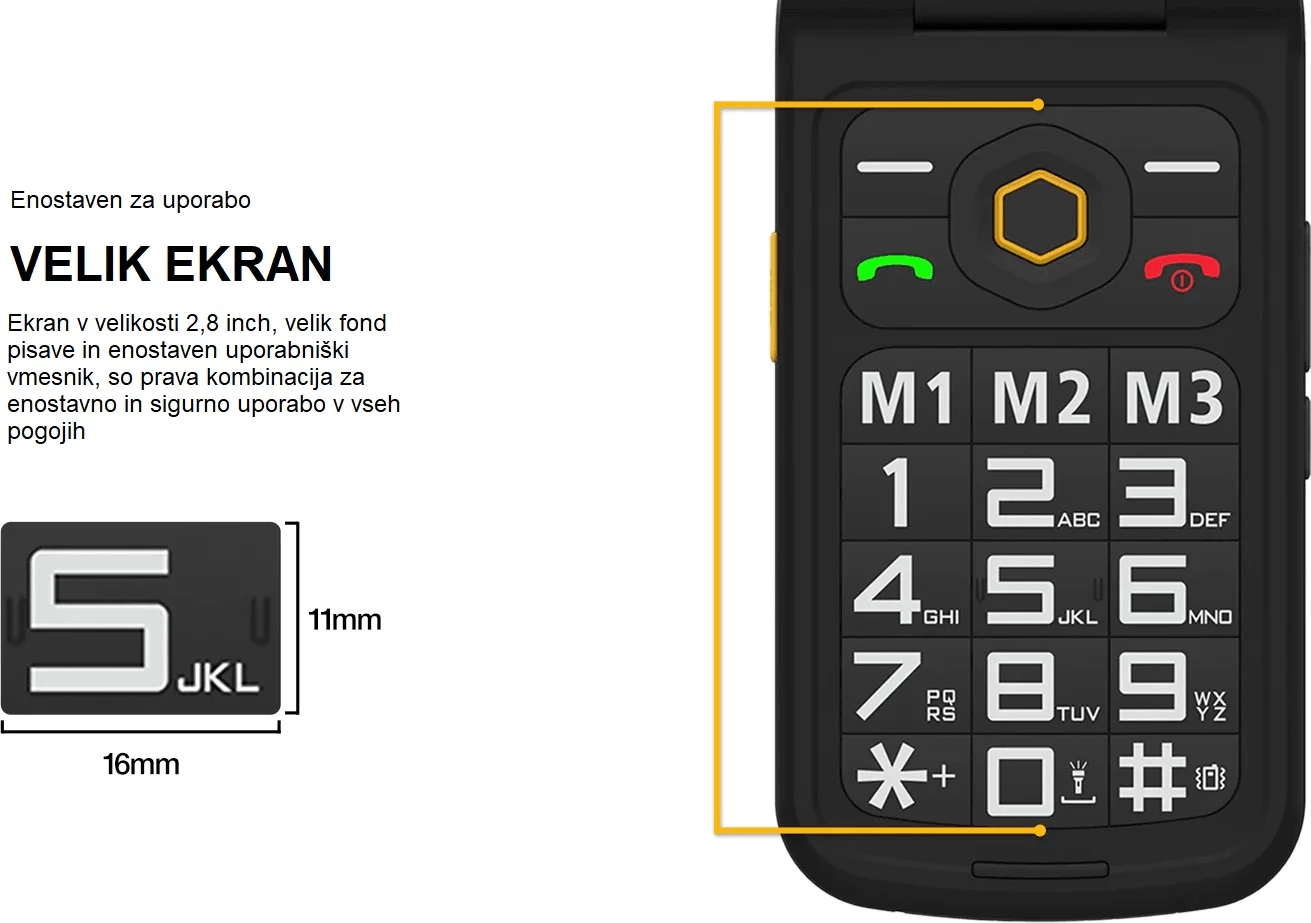 telefon me taste flip, AGM, M8 Flip, 4G, Dual SIM, 2.8\", 48MB/128MB, microSD deri 128GB, IP68/IP69K/MIL-STD-810H, i zi