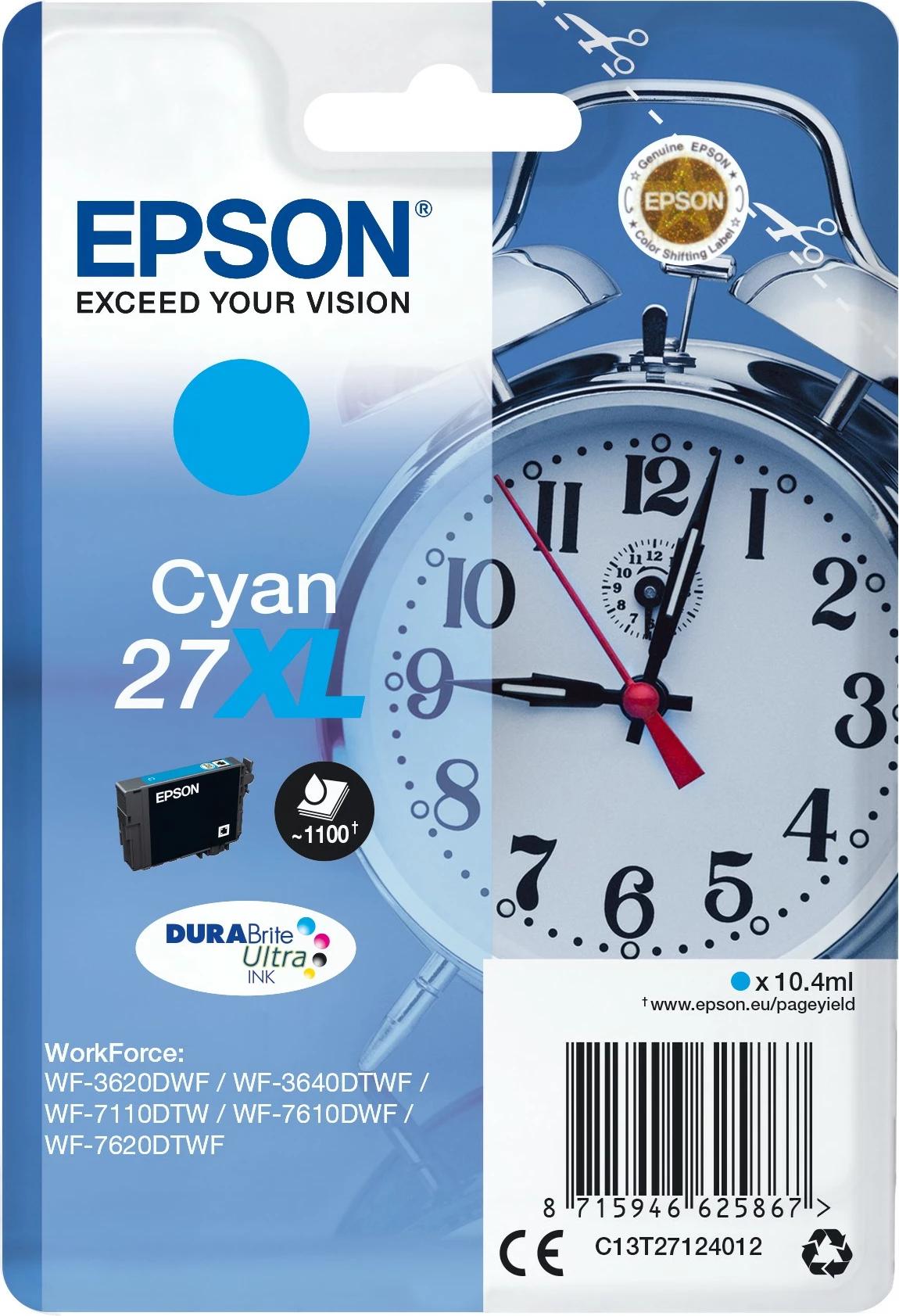 Bojë Epson 27XL DURABrite Ultra, Cyan, 10.4 ml