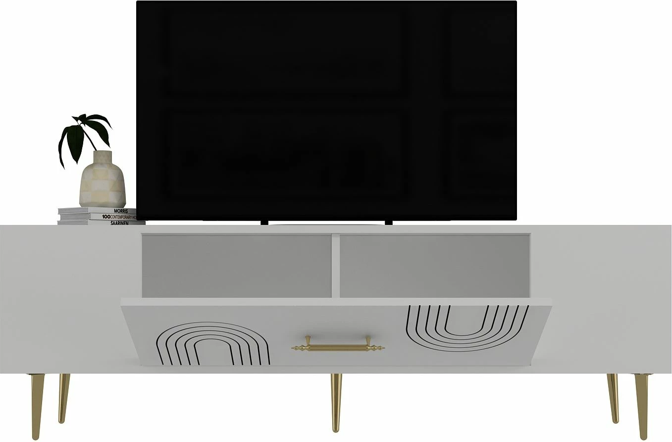 Komodë TV, ngjyrë e bardhë dhe ari, Skye Decor Dekol2
