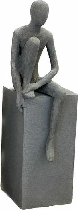Figurë dekorative njeri ulur, gur sintetik, ngjyrë gri, 20x15x54cm