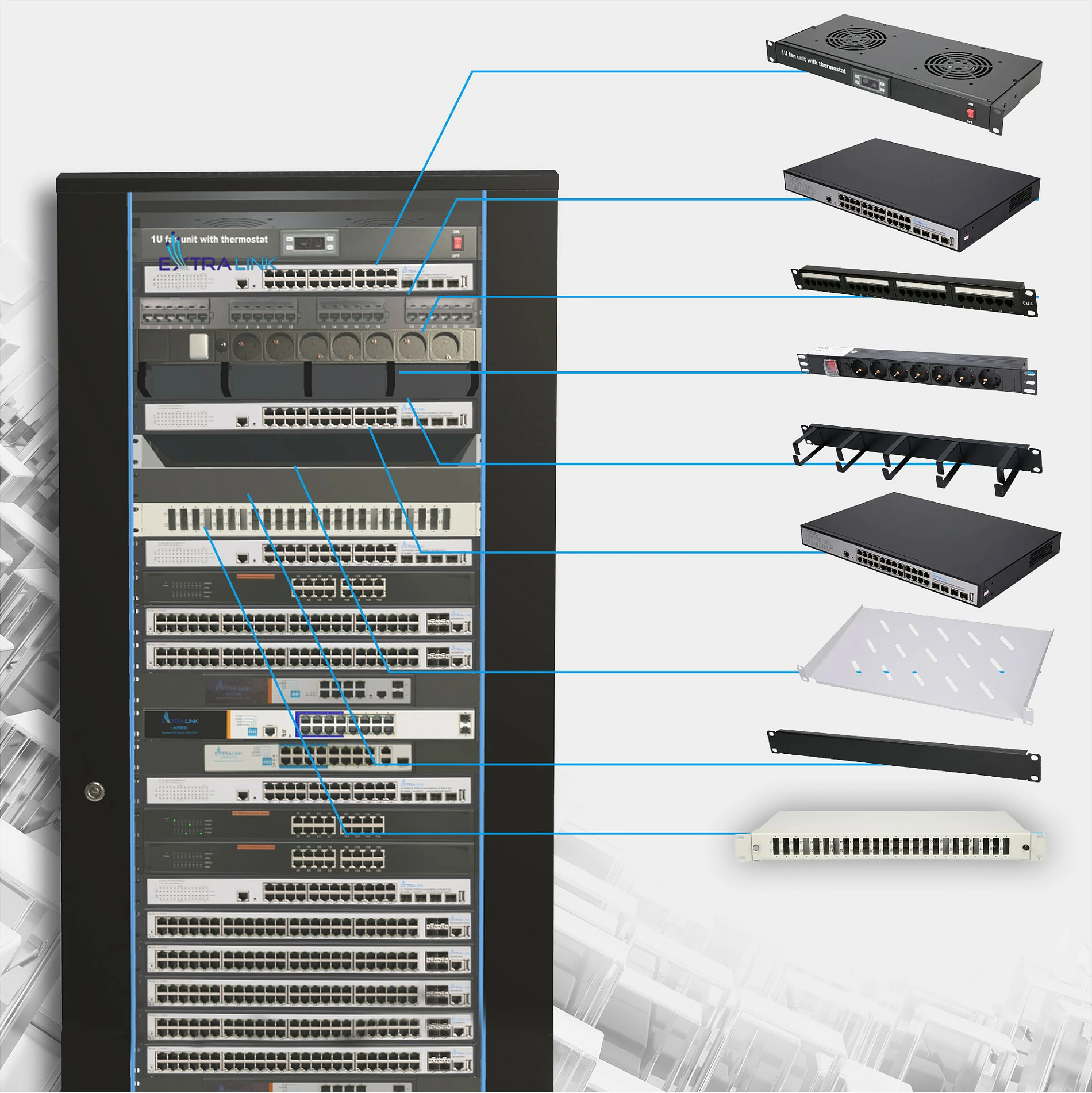 Kabinet rack Extralink 32U 600x1000mm, 19", i zi