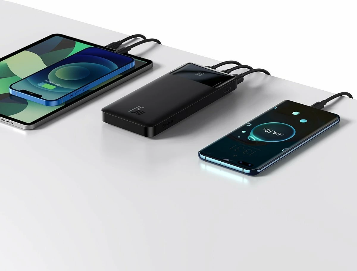 Powerbank Baseus Bipow 10000mAh 15W me ekran digjital, e zezë, me kabllo MicroUSB/USB-A