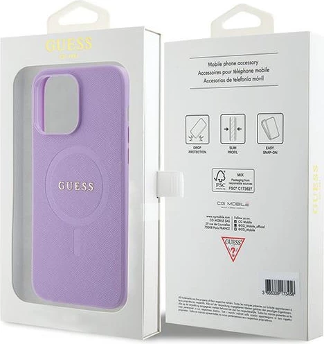 Mbështjellës Guess GUHMP15XPSAHMCU për iPhone 15 Pro Max 6.7", Saffiano MagSafe, vjollcë