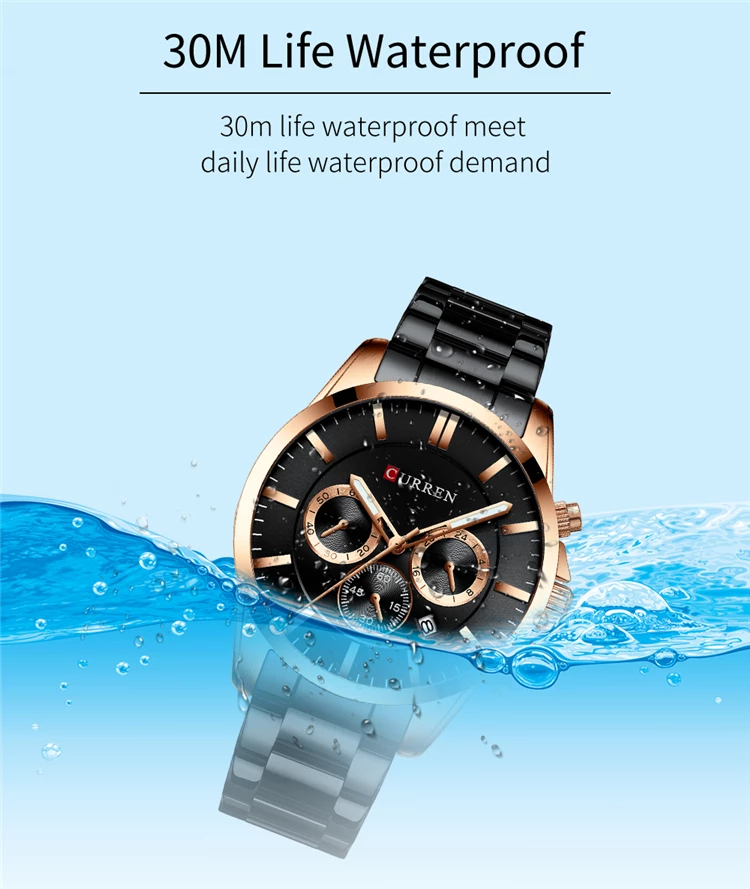 Orë dore për meshkuj Curren 8358, e zezë/ rose gold