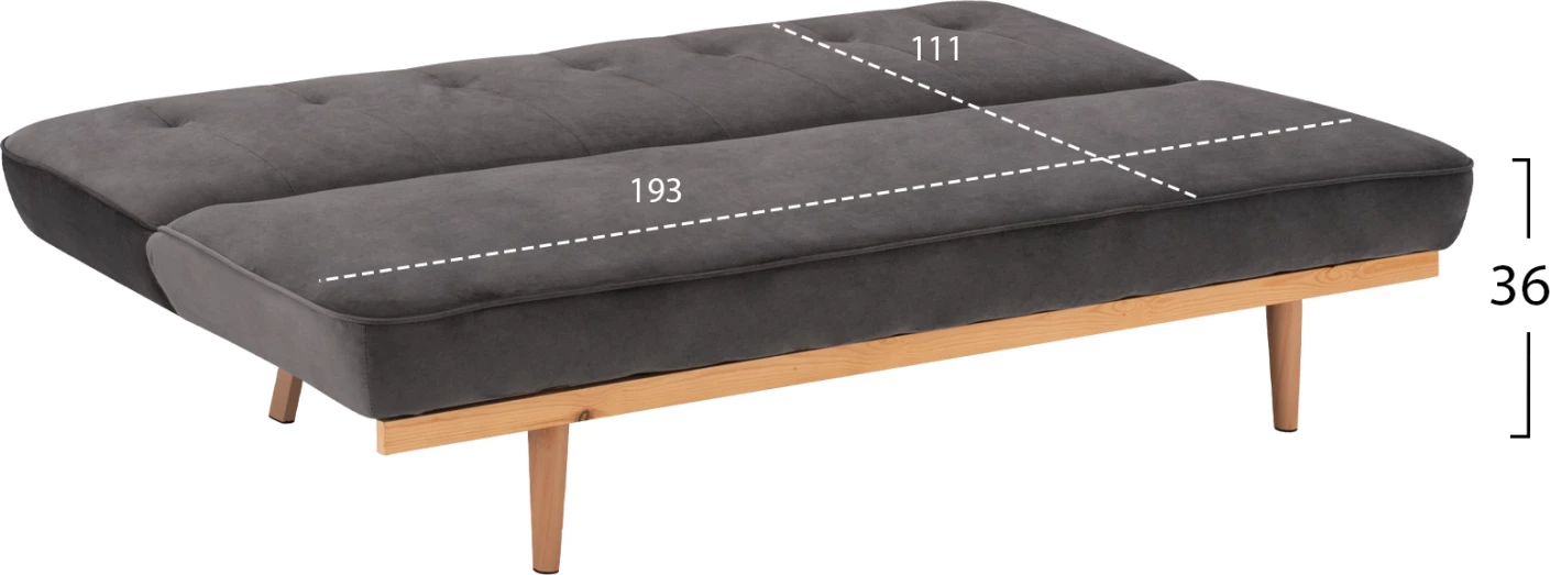 Divan shtrat 3 vendesh prej kadifeje gri FH3168.01 193x85x88cm