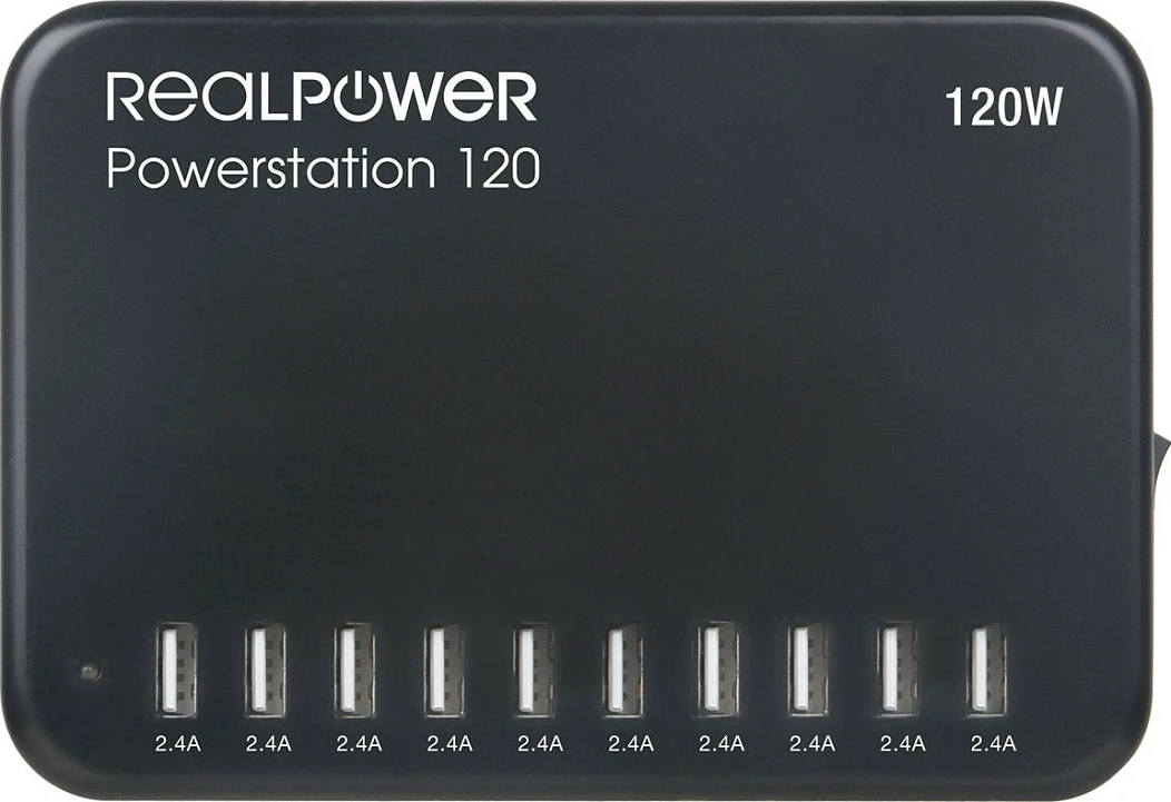 Stacion karikimi RealPower Powerstation 120, 120W, 10x USB, AC, i zi
