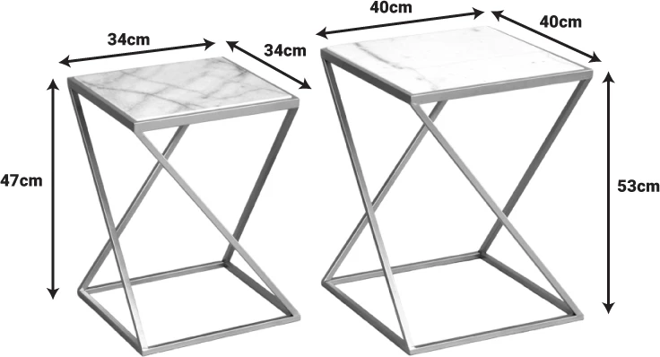 Tavolina anësore për dhomë ndeje set prej 2 copë Zoliene Inart metal i artë-mermer i bardhë