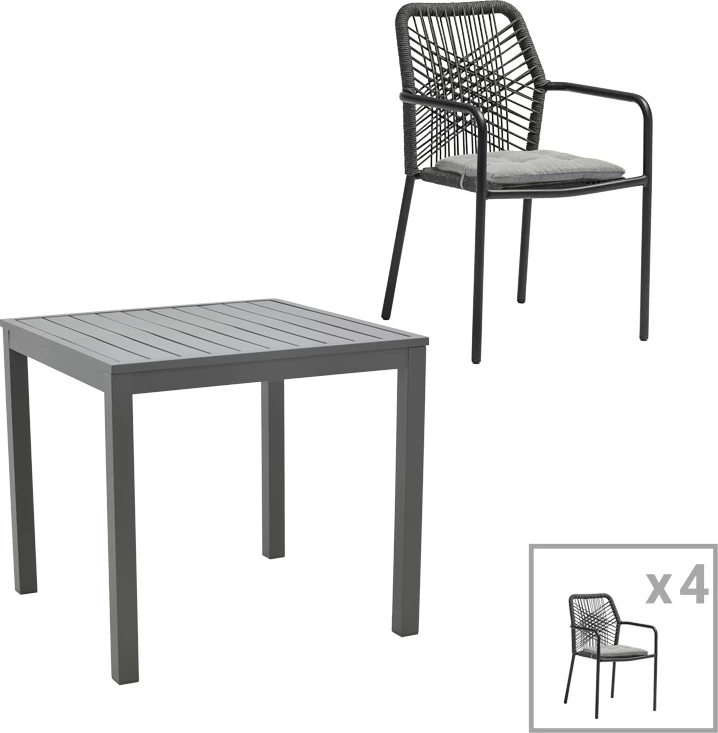 Set tavoline me karrige Kliton-Kherson, alumin, ngjyrë antracit, 80x80x74cm, 5 copë