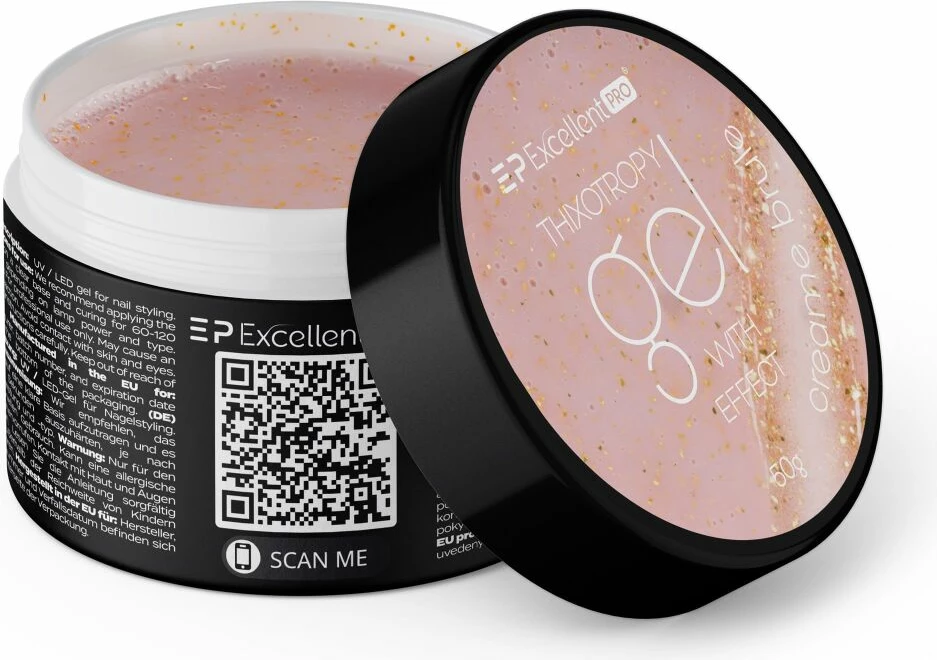 Xhel ndërtues për thonj Excellent PRO Thixotropy Gel With Effect Creame Brule për femra 50g