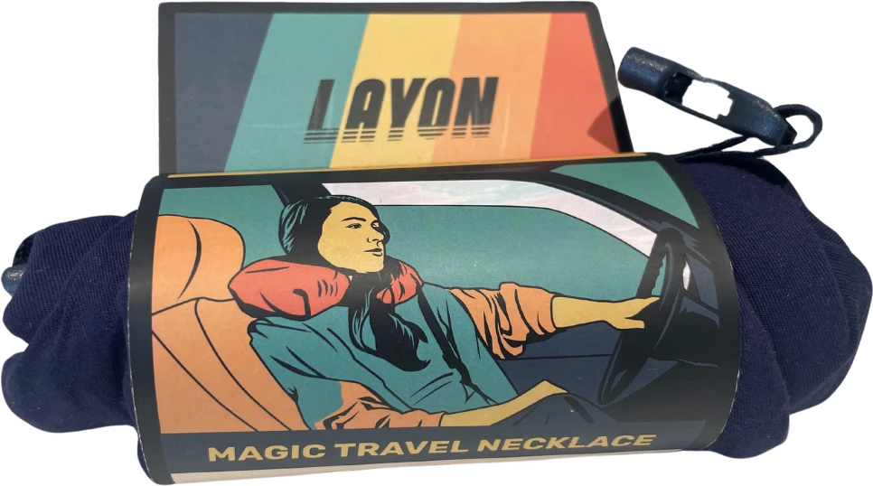 jastëk udhëtimi LayOn ergonomik me xhep, 25×14×12 cm, i verdhë